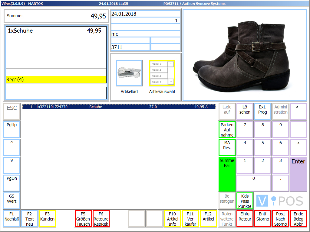 Screenshot Schuhhandel Kassensoftware